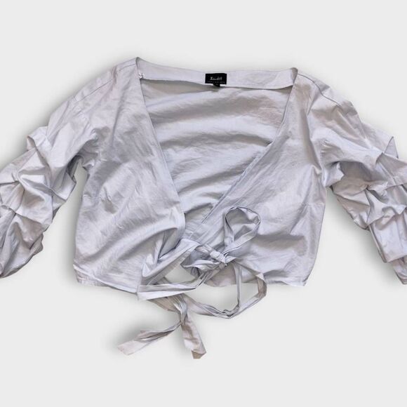 Bardot Womens Wrap Sz 6 Ruched 3/4 Sleeve Tie Crossover Top‎ Cropped Retroglam - Picture 6 of 9